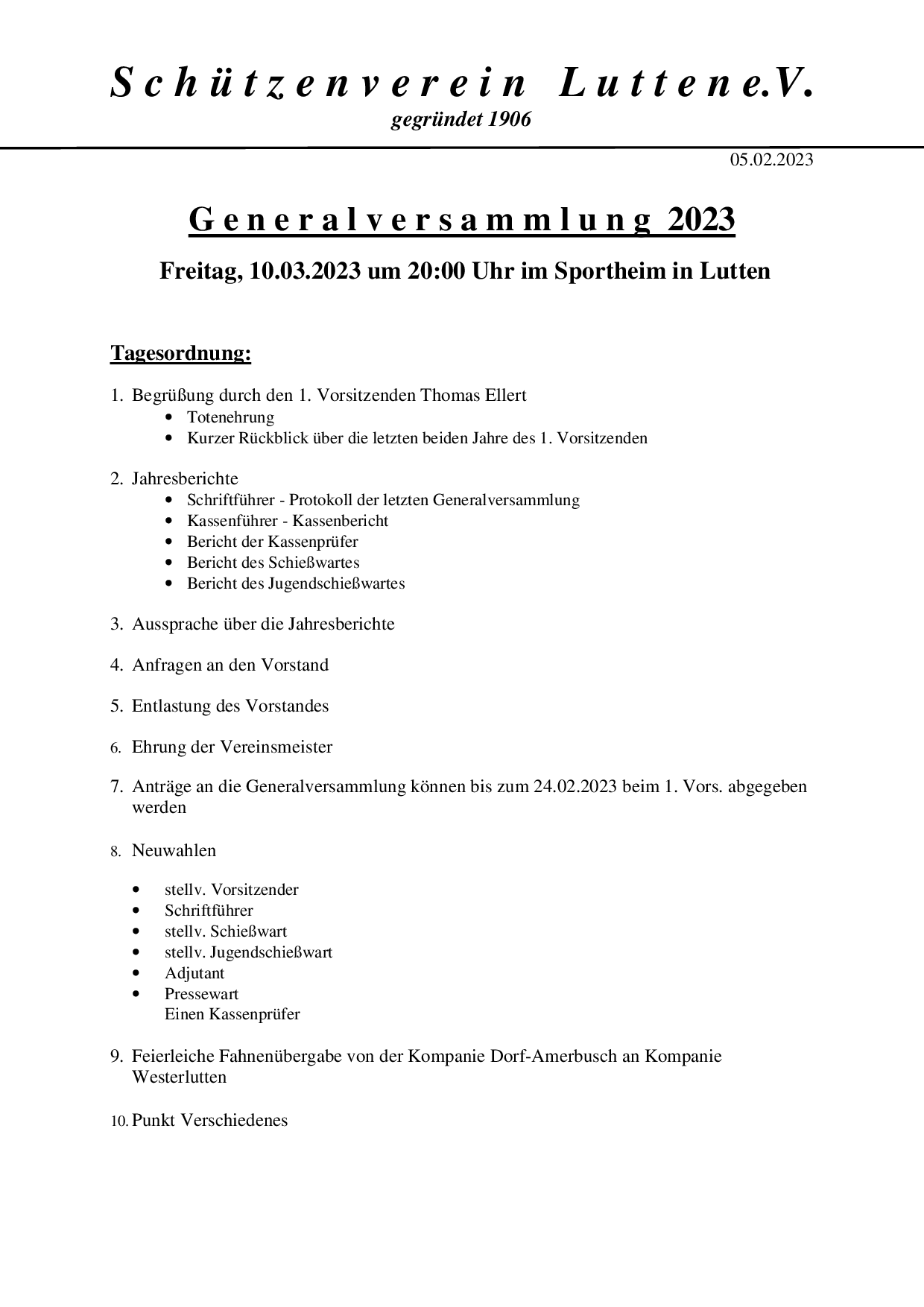Einladung Generalversammlung 2023